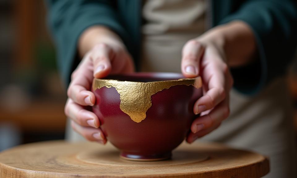 金継ぎのワークショップで陶器を修復する様子